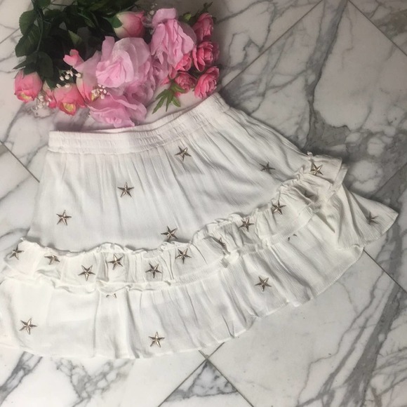Mini Skirt Ruffle Stars Cottage Core Girly NWOT S - Picture 6 of 7
